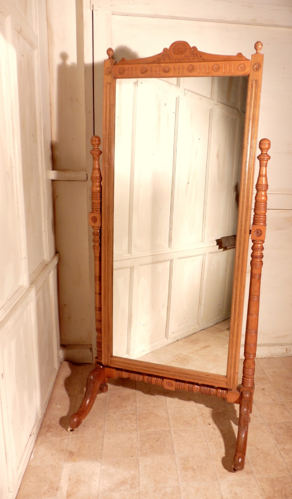 Arts and Crafts Carved Ash Cheval Mirror   View VII