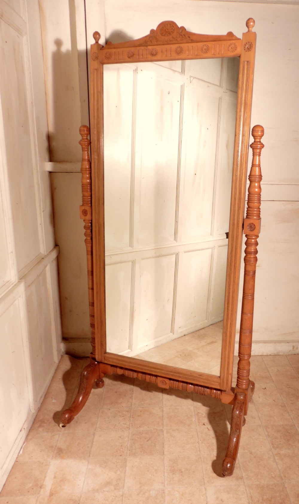 Arts and Crafts Carved Ash Cheval Mirror   View VIII