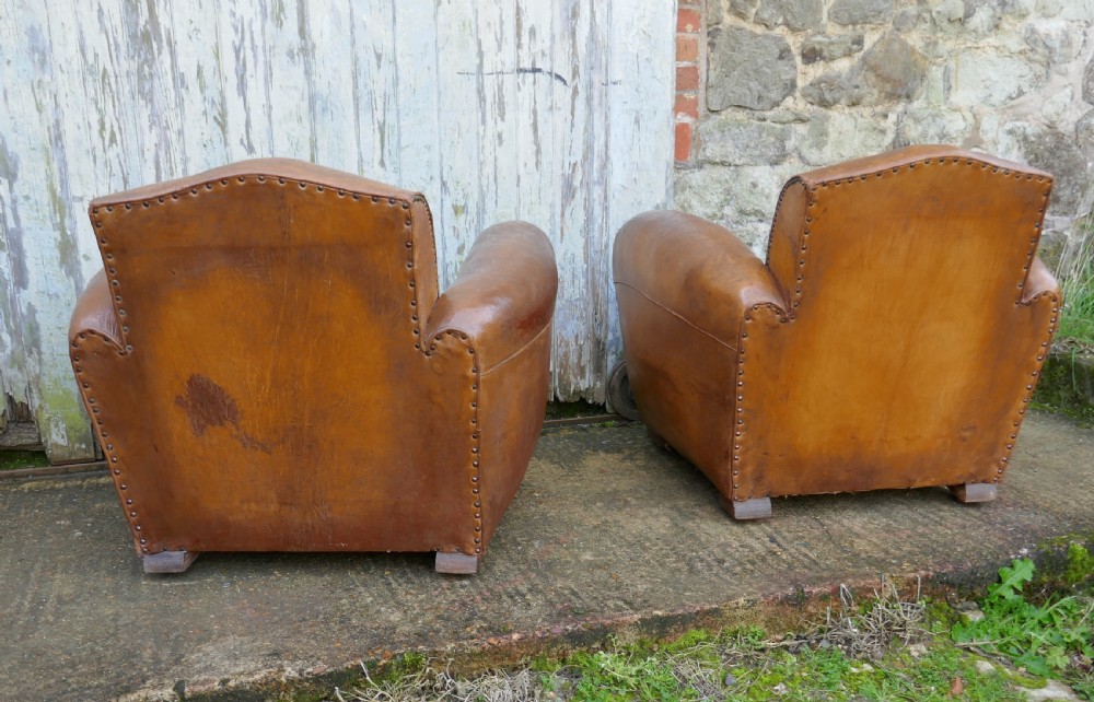 A Pair of French Art Deco Shabby Leather Club Chairs View II