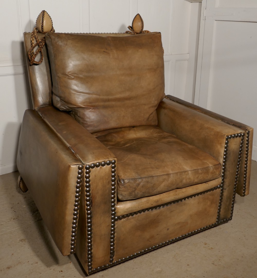 Large Leather Knole Arm Chair,  View III