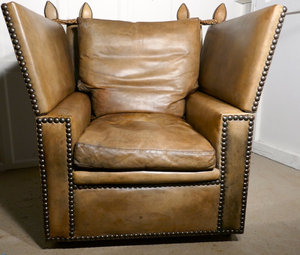Large Leather Knole Arm Chair,  View V