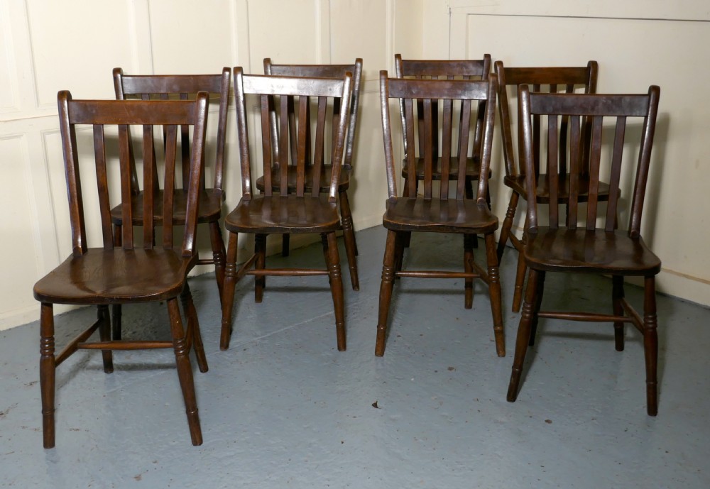 Set of 8 19th Century Traditional Slat Back Farmhouse Kitchen Chairs