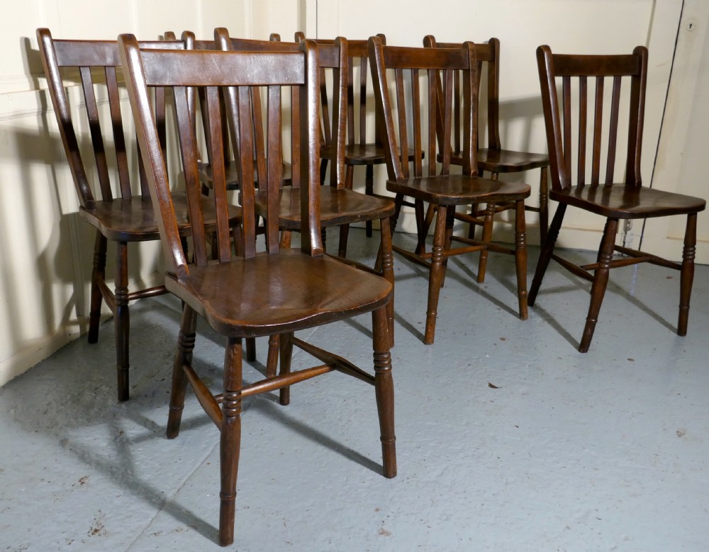 Set of 8 19th Century Traditional Slat Back Farmhouse Kitchen Chairs View V