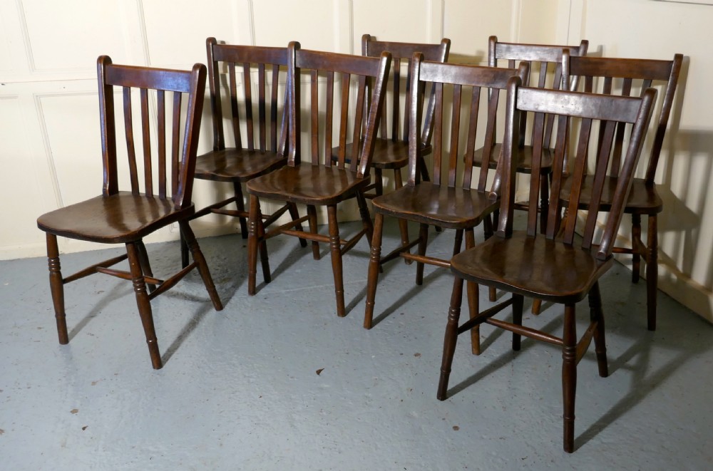 Set of 8 19th Century Traditional Slat Back Farmhouse Kitchen Chairs View VI