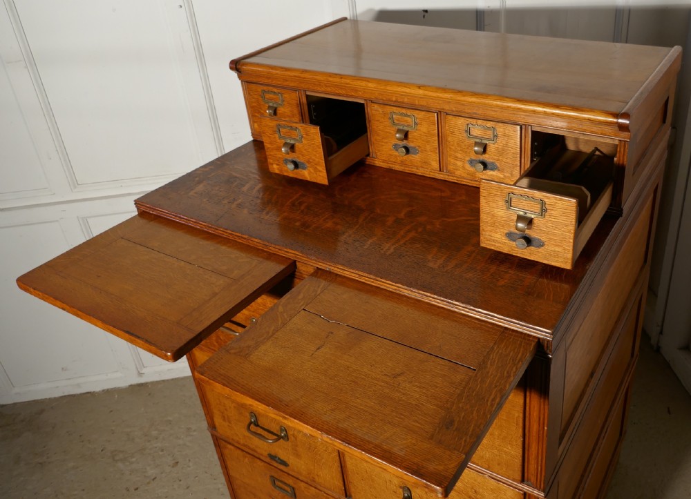 Large Edwardian 11 Drawer Oak Filing Cabinet, by Shannon View VI