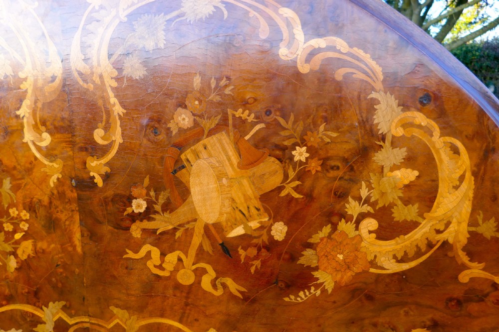 Large Inlaid Musical Theme Burr Walnut Marquetry Centre Dining Table  View III
