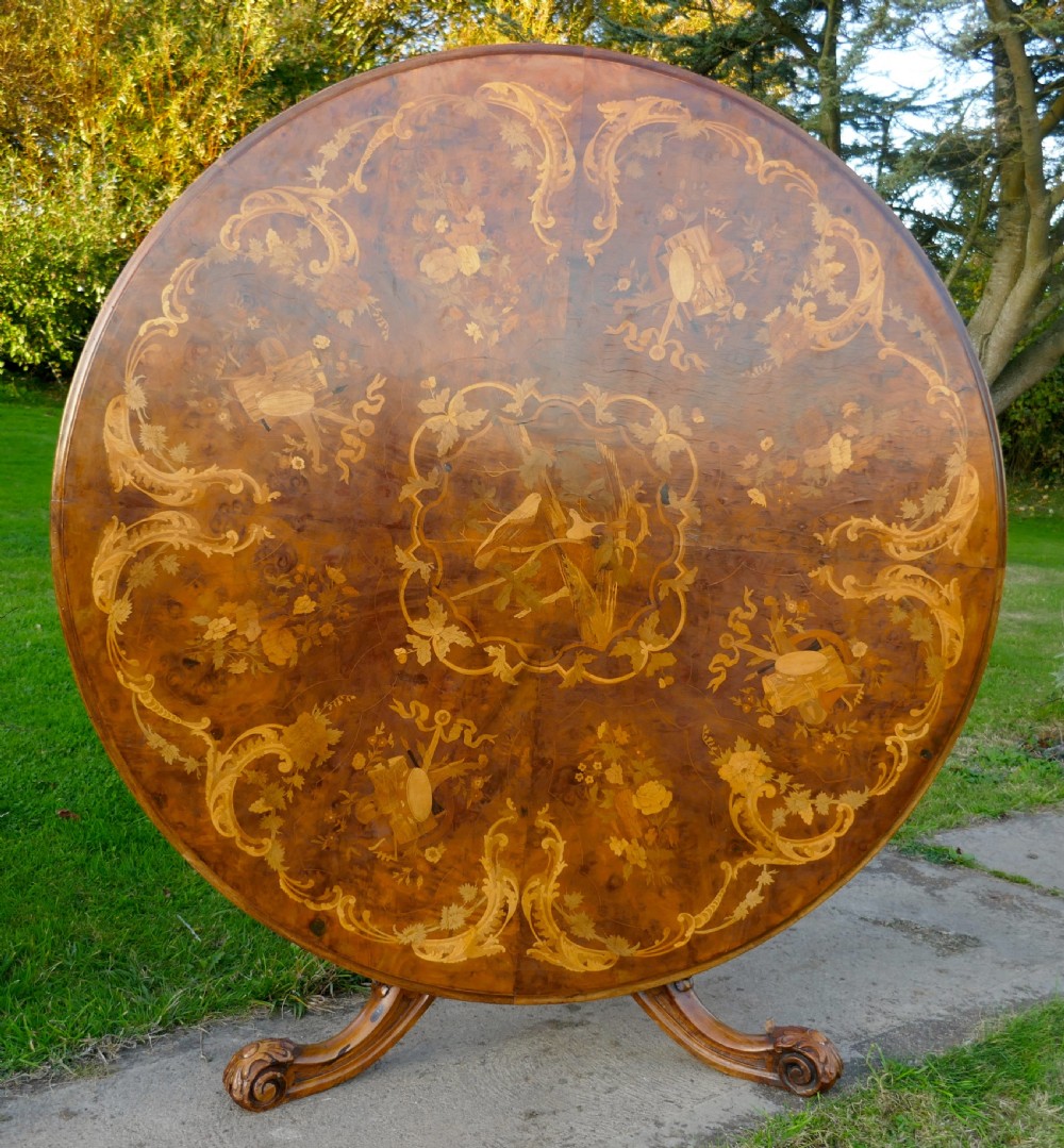 Large Inlaid Musical Theme Burr Walnut Marquetry Centre Dining Table  View VII