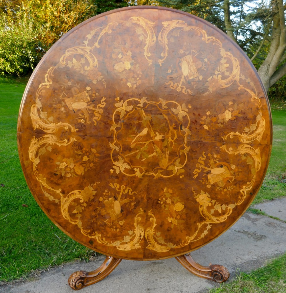 Large Inlaid Musical Theme Burr Walnut Marquetry Centre Dining Table  View VIII