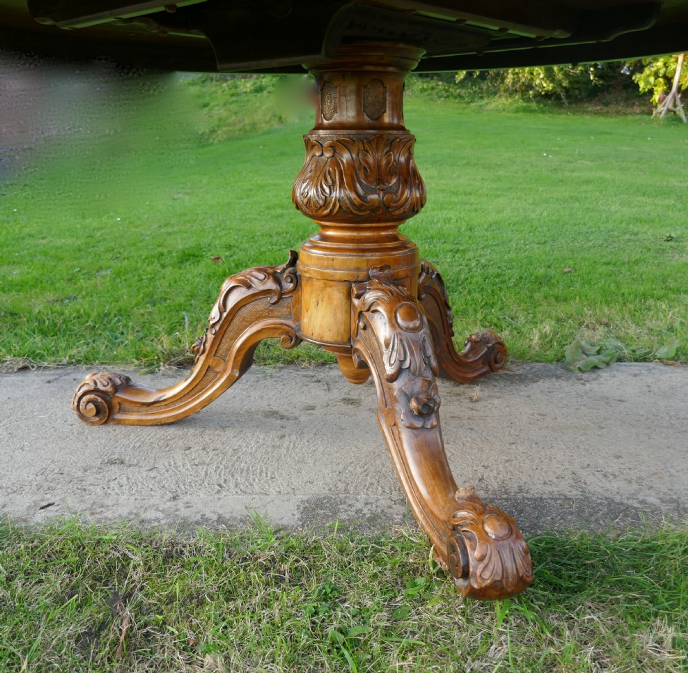 Large Inlaid Musical Theme Burr Walnut Marquetry Centre Dining Table  View XI