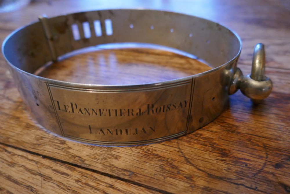 Important 19th Century French Nickel Silver Hunting Dog Collar, Engraved Provenance View VI