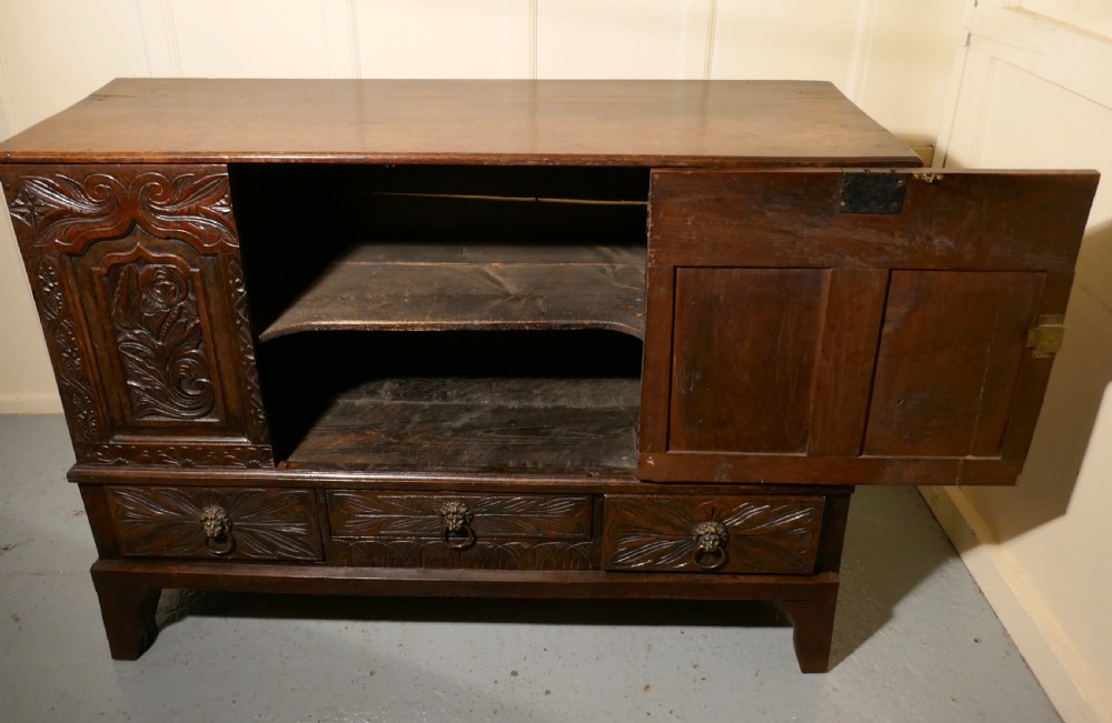 Large 18th Century Carved Oak Marriage Chest  View IV