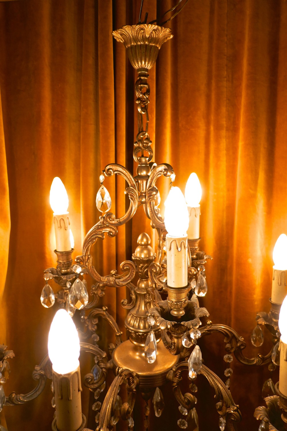 A Charming Large French Crystal and Brass 9 Branch Chandelier View X