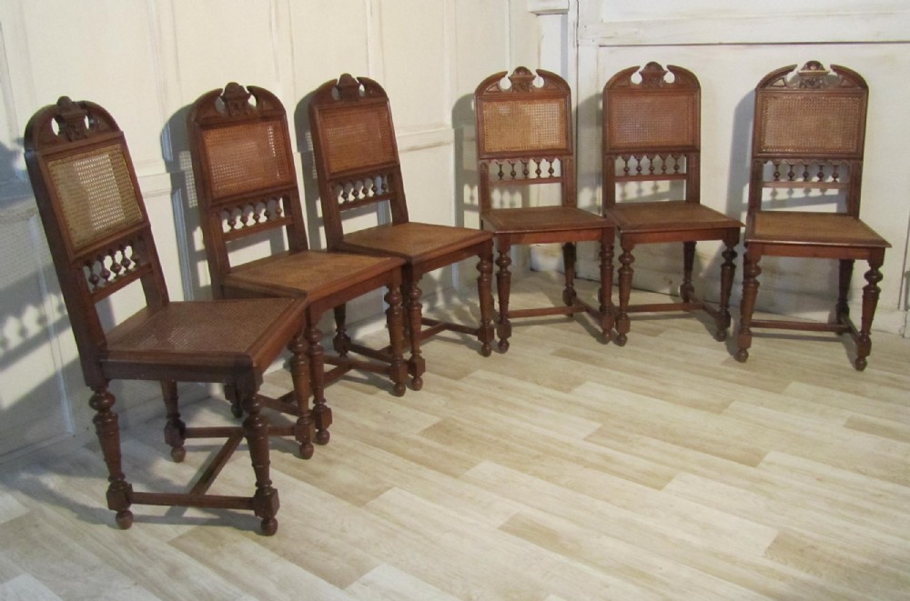 Set of 6 French Provincial Carved Walnut Dining Chairs