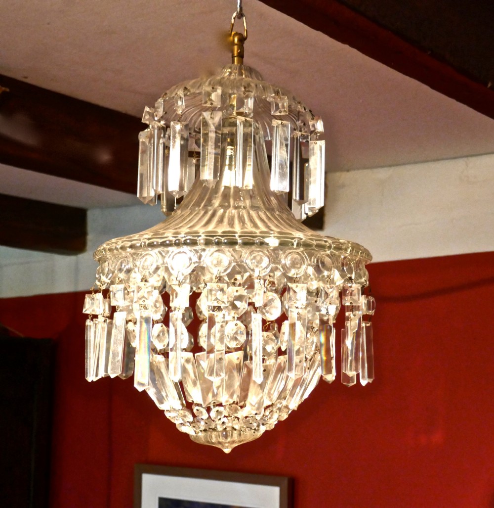 A Petite Waterfall and Basket Baccarat Pendant Chandelier