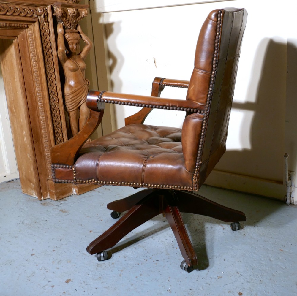 Chesterfield Leather Library or Office Desk Chair View V