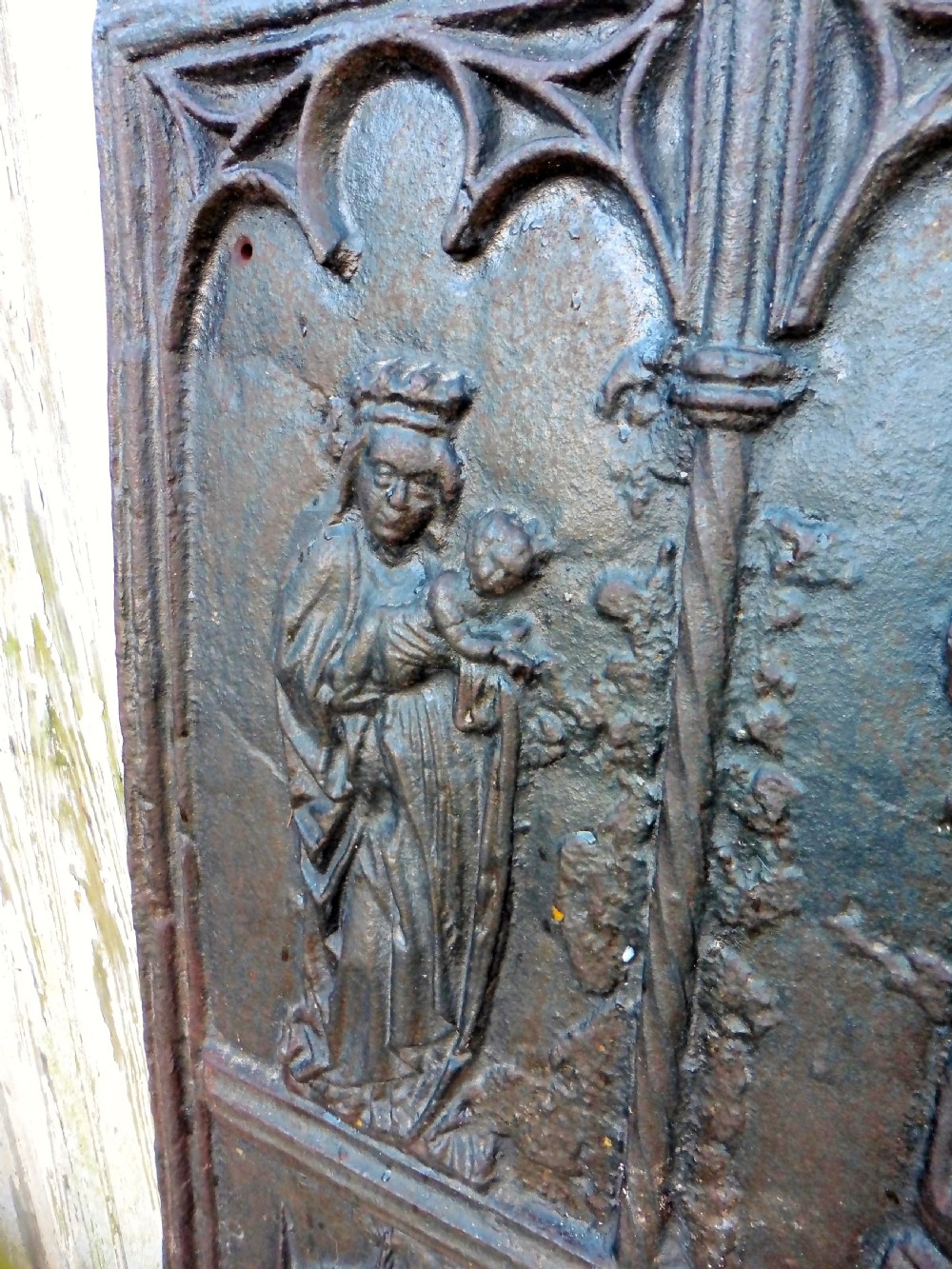 Huge Medieval French Iron Ecclesiastical Inglenook Fire Back View II