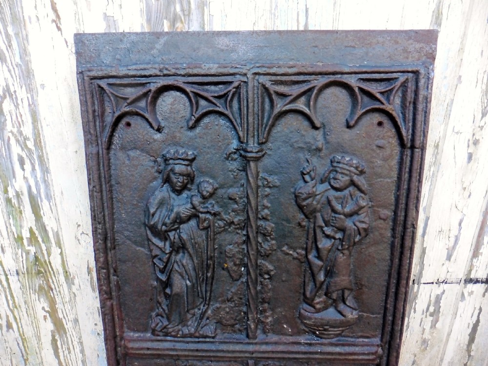 Huge Medieval French Iron Ecclesiastical Inglenook Fire Back View V