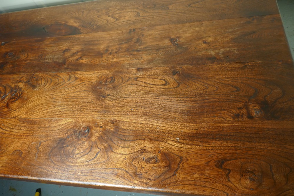A Large French Elm Refectory Extending Table View V