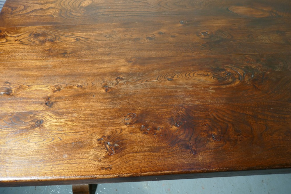 A Large French Elm Refectory Extending Table View VI