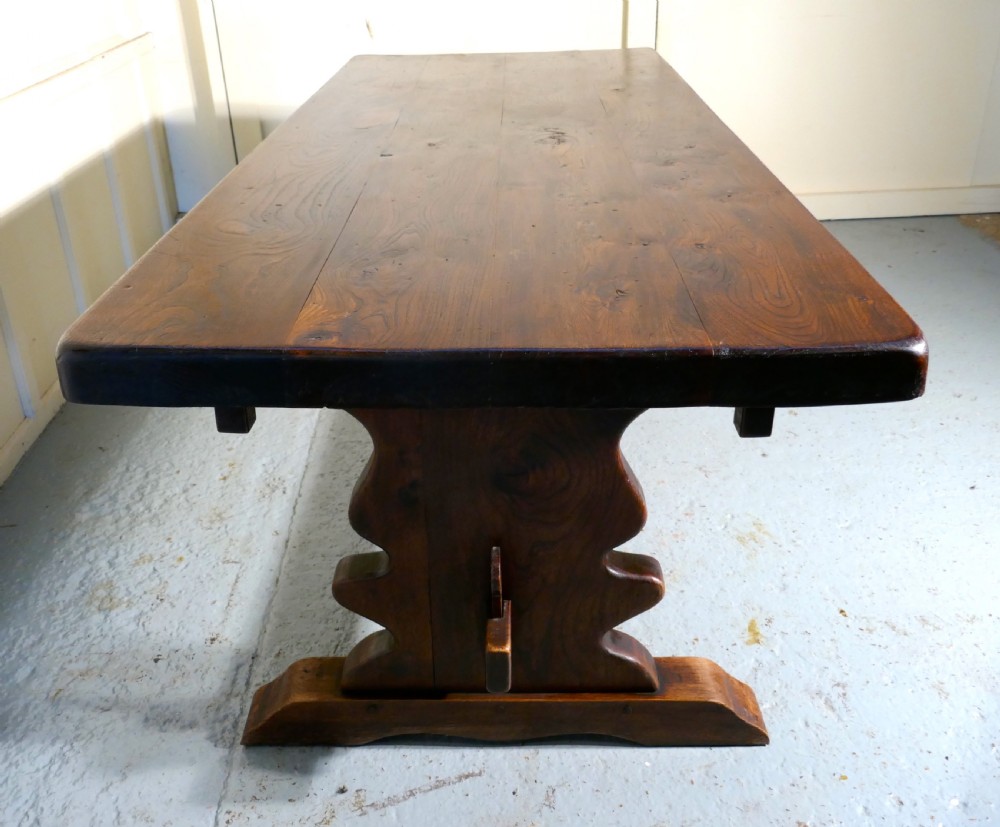 A Large French Elm Refectory Extending Table View VIII