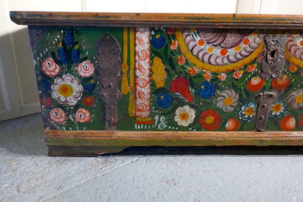 European Folk Art Painted Pine Chest View IV