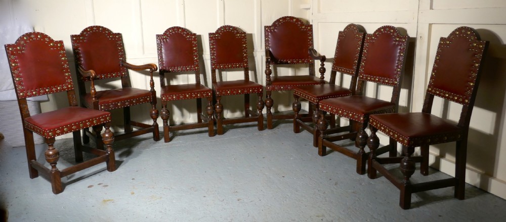 Set of 8 Gothic Oak Dining Chairs by Gillow View II