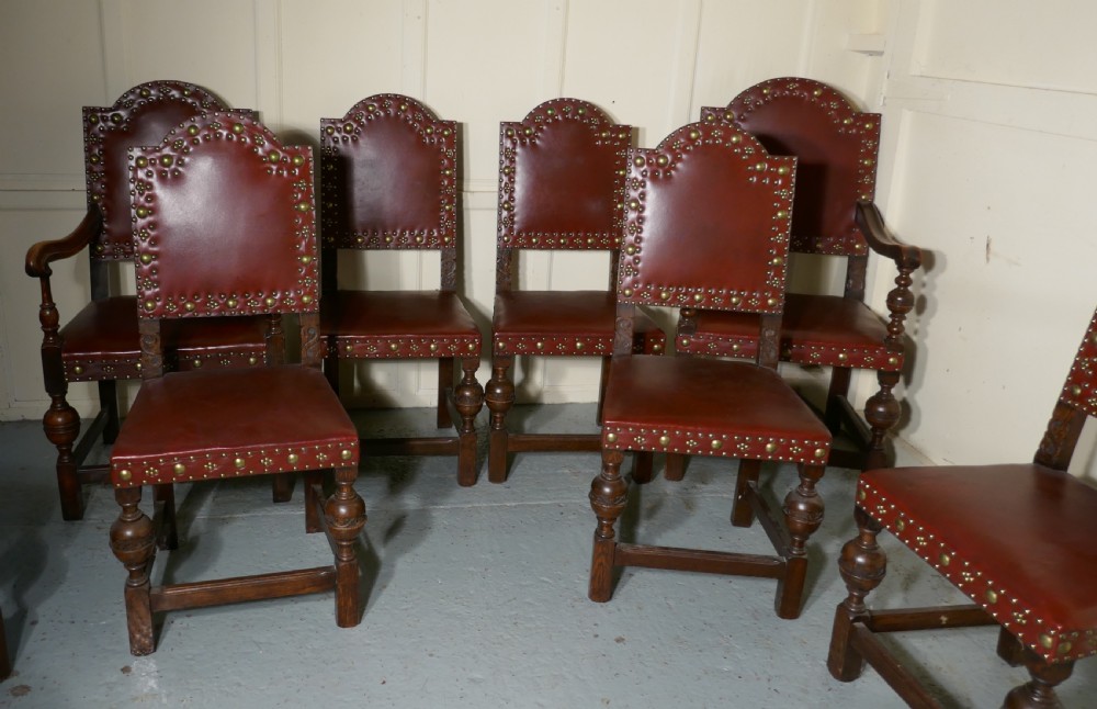 Set of 8 Gothic Oak Dining Chairs by Gillow View IX
