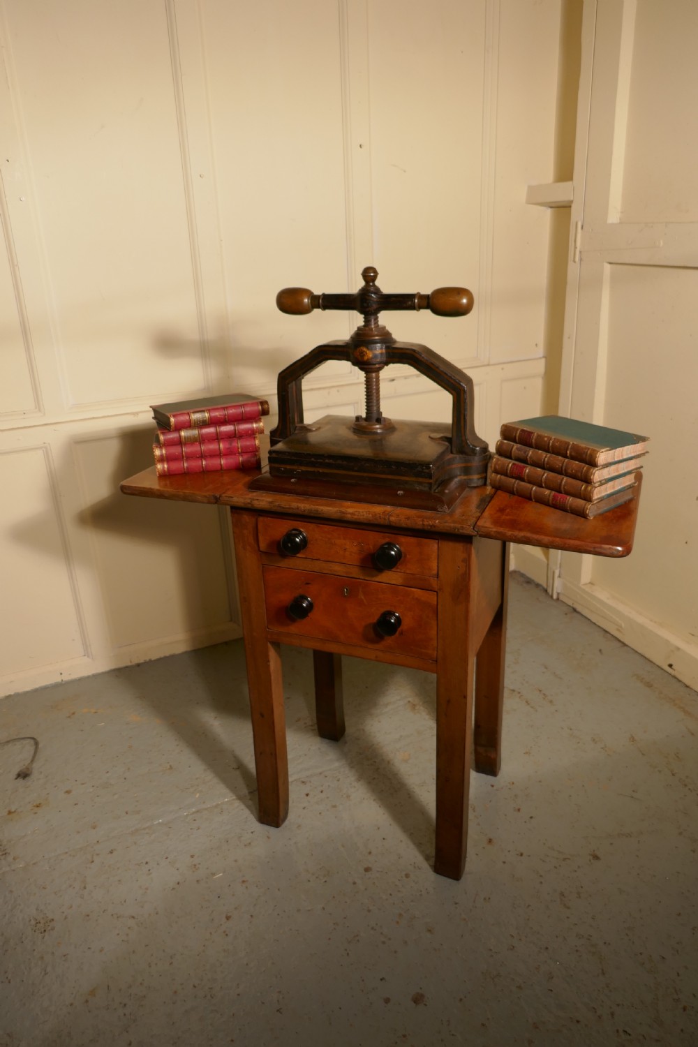 A 19th Century, Cast Iron Flower or Book Press, on Original Mahogany Table View VII