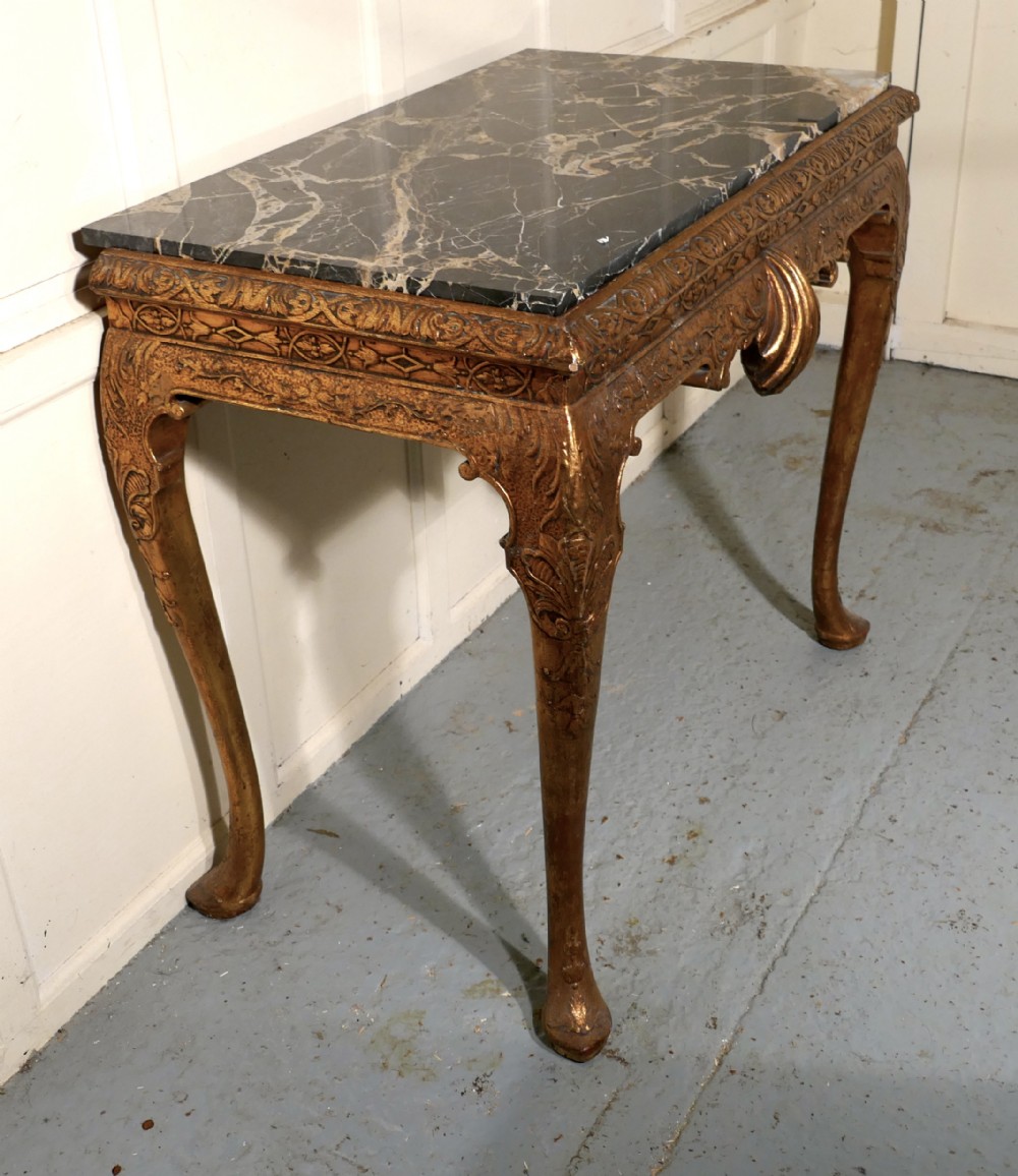 Old French Marble Top Gilt Console or Hall Table