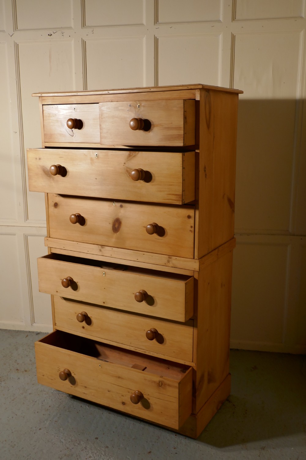 Victorian 7 Pine Drawer Chest on Chest View V