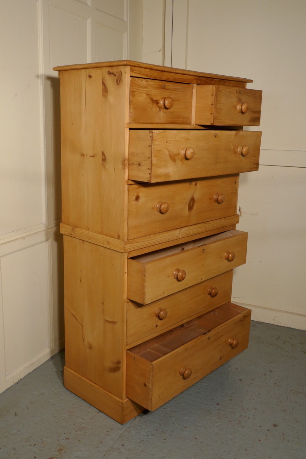 Victorian 7 Pine Drawer Chest on Chest View VI