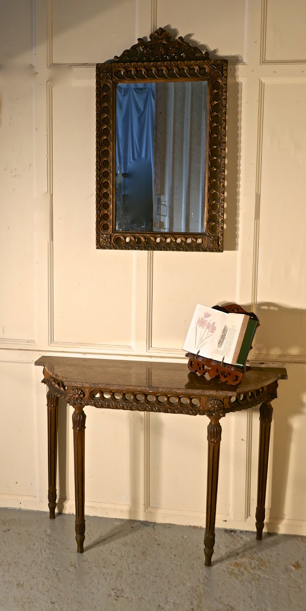 Charming, Carved French Gilt Console or Hall Table with matching Mirror