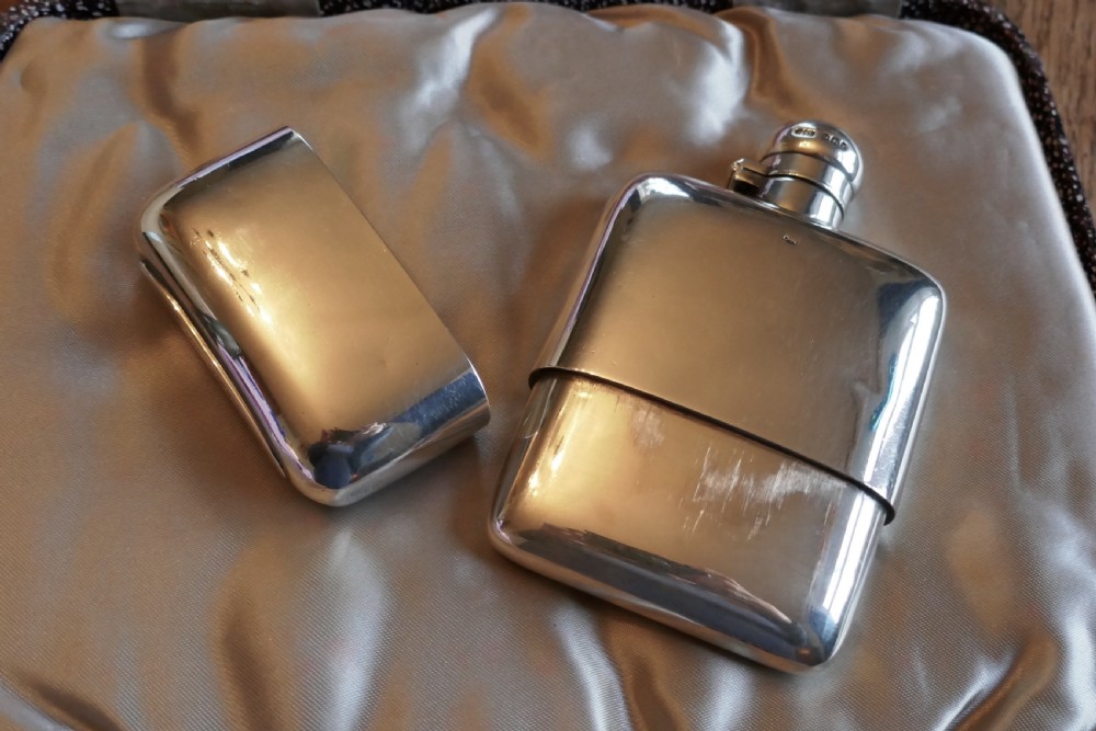 A Solid Silver Hall Marked Hip Flask and Cup by J Dixon, Sheffield 1909 View III