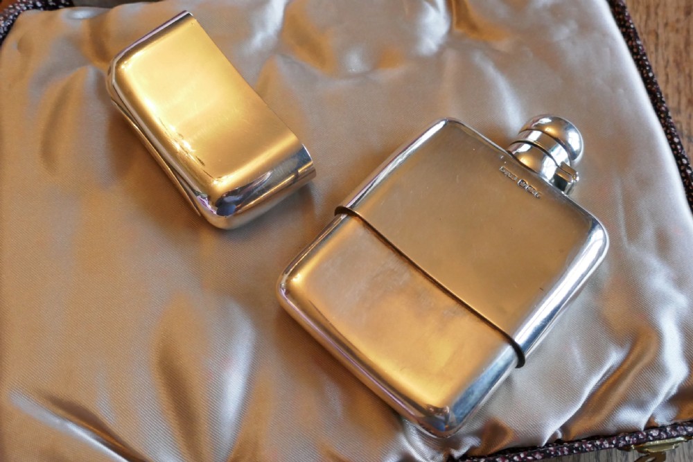 A Solid Silver Hall Marked Hip Flask and Cup by J Dixon, Sheffield 1909 View IV