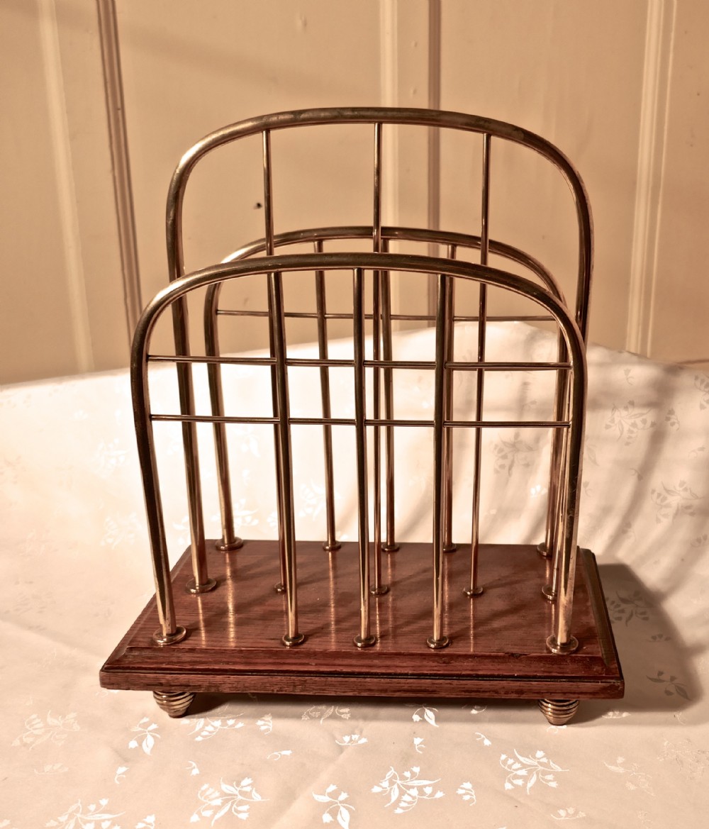 Elegant Victorian Brass and Oak Magazine Rack