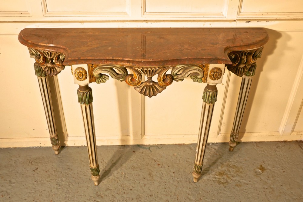 Carved and Painted French Louis Style Console or Hall Table with matching Mirror View IV