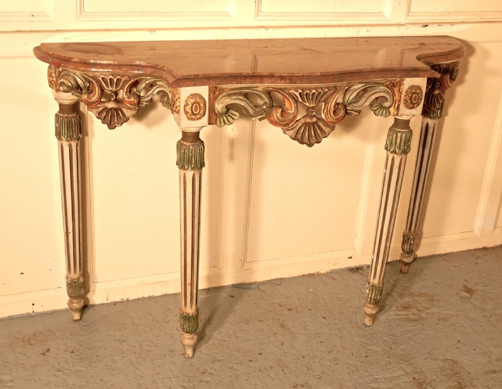 Carved and Painted French Louis Style Console or Hall Table with matching Mirror View VI