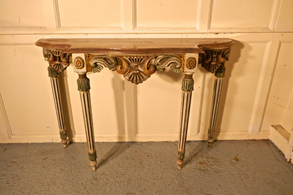 Carved and Painted French Louis Style Console or Hall Table with matching Mirror View VII