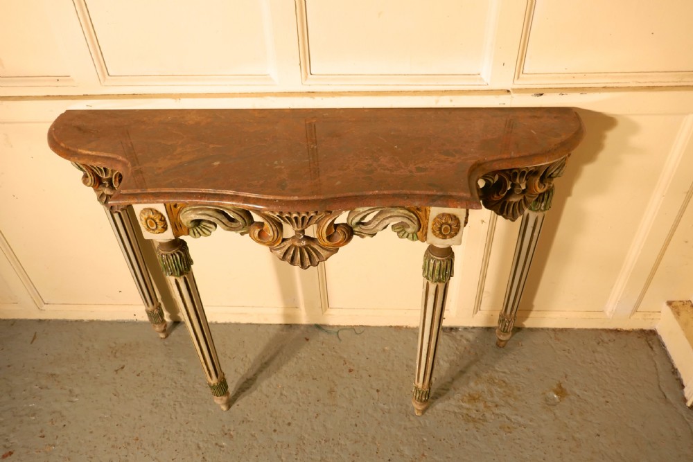 Carved and Painted French Louis Style Console or Hall Table with matching Mirror View VIII