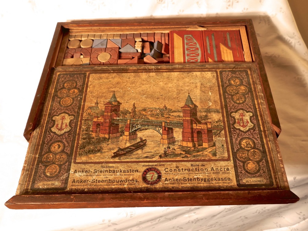 Real Stone Block Junior Building Set in Original Pictorial Box By Anker