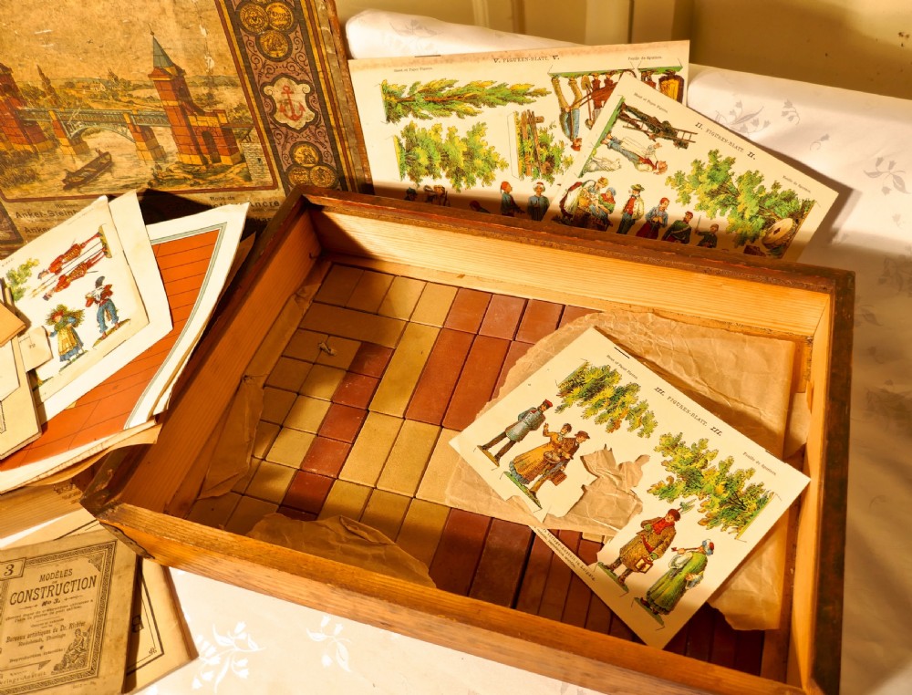 Real Stone Block Junior Building Set in Original Pictorial Box By Anker View III