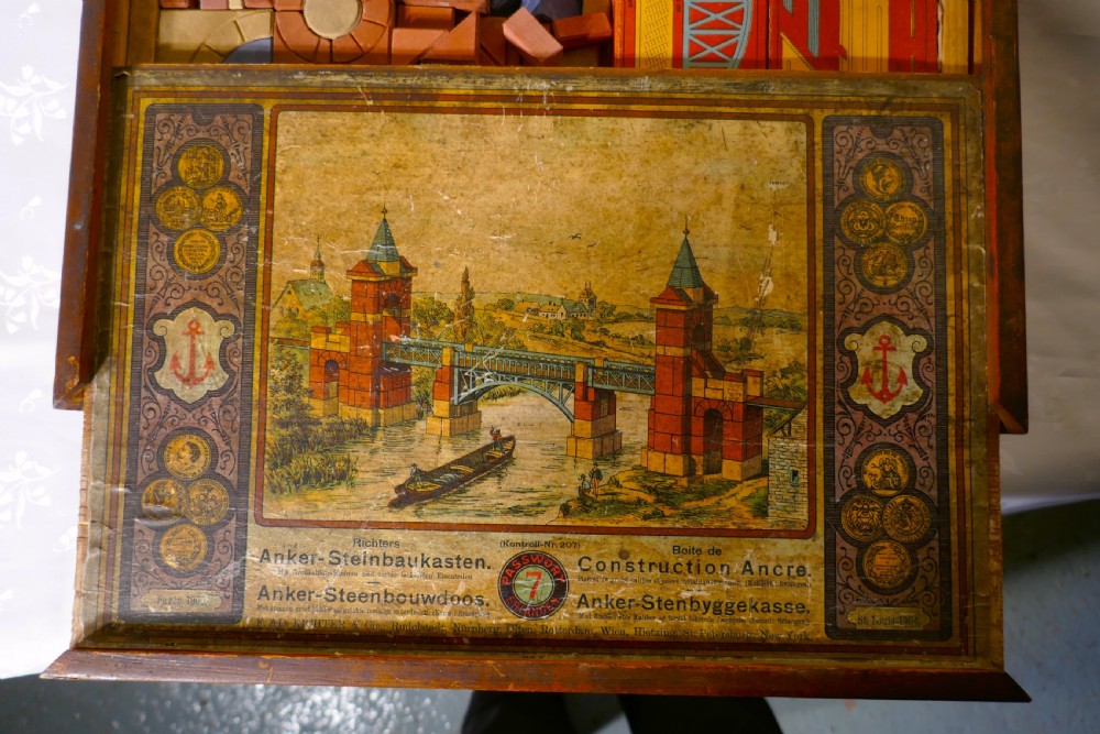 Real Stone Block Junior Building Set in Original Pictorial Box By Anker View VIII