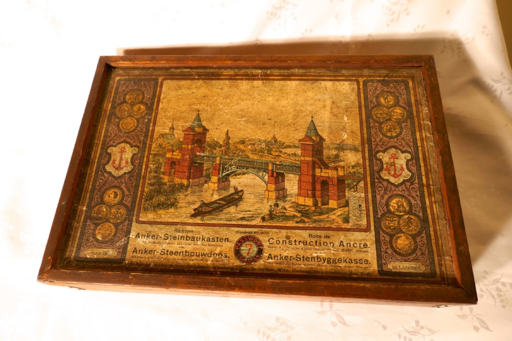 Real Stone Block Junior Building Set in Original Pictorial Box By Anker View X