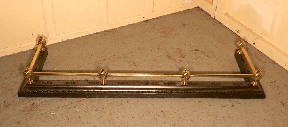 Large Victorian Brass and Polished Steel Fender  View II