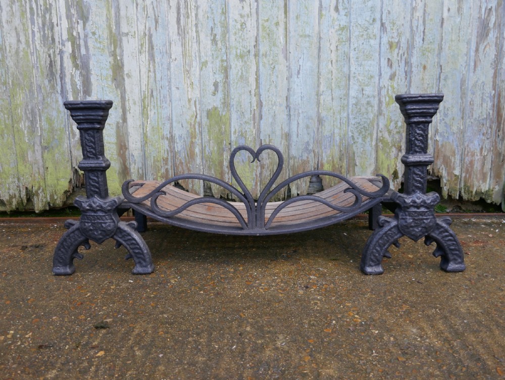 19th Century Celtic Design Iron Andirons with Fire Grate 