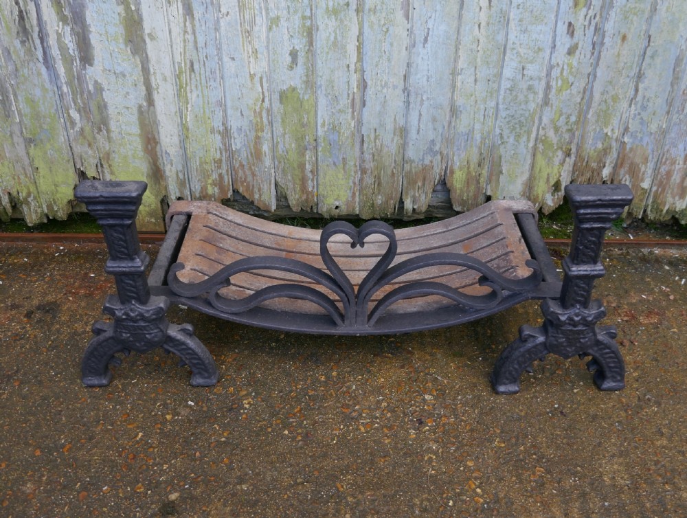 19th Century Celtic Design Iron Andirons with Fire Grate  View IV