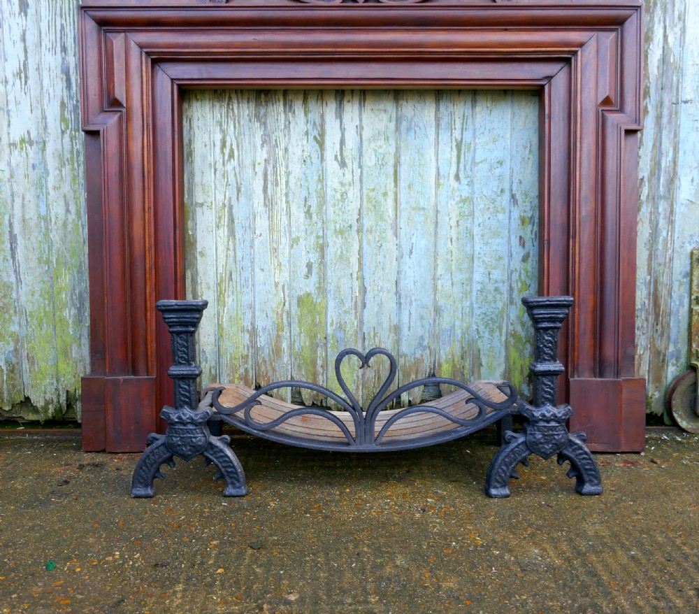 19th Century Celtic Design Iron Andirons with Fire Grate  View VII