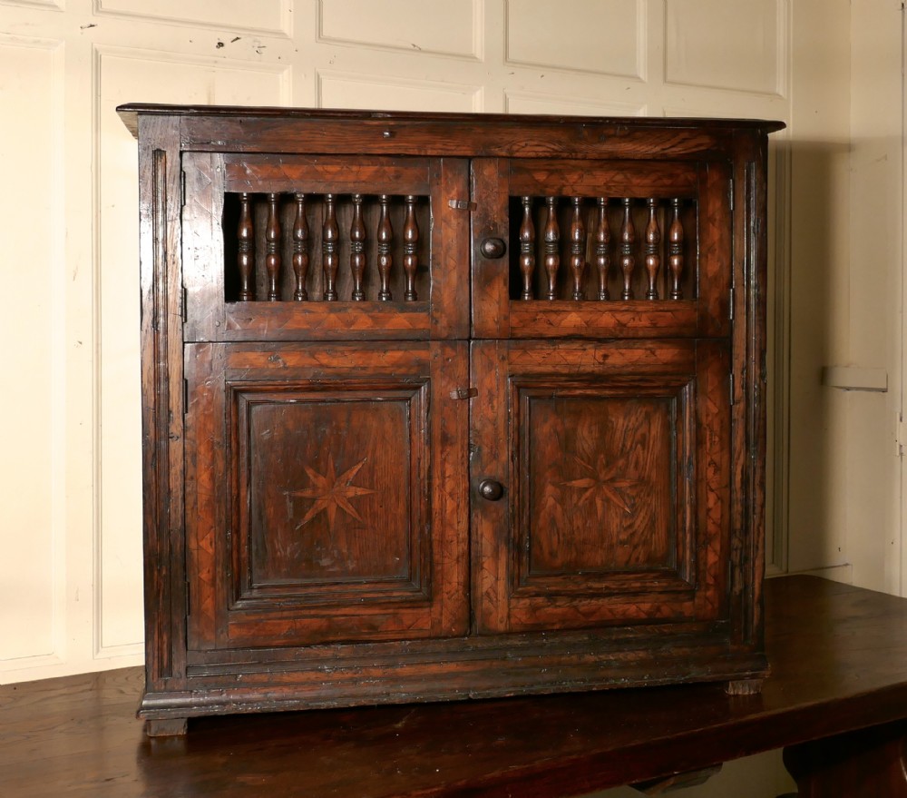  18th Century Antique Inlaid Elm Food Cupboard, Bread Hutch