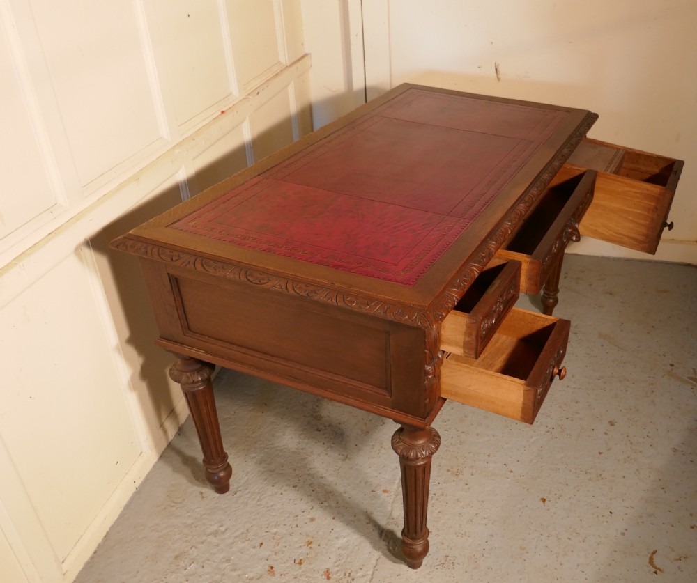 Green Man Carved Gothic Oak Writing Table View II
