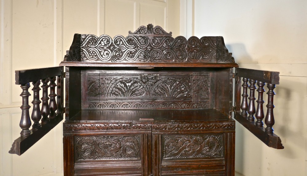 17th Century Antique Housekeepers Oak Food Cupboard, Bread Hutch View V